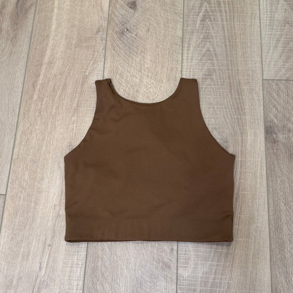 Girlfriend Collective Dylan Tank Bra Earth Brown High Neck Racerback Medium